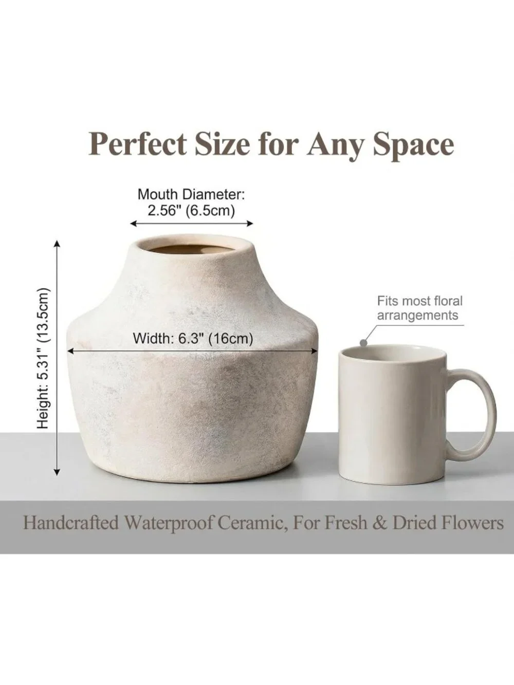 5.3 Inch Small Matte White Ceramic Farmhouse Vase With Handles For Living Room